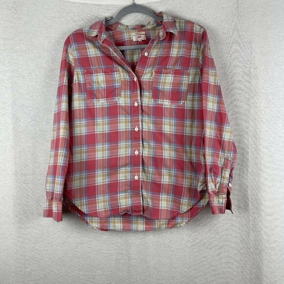 Levis Woman’s Red Pink And White Plaid button Down - Picture 1 of 6